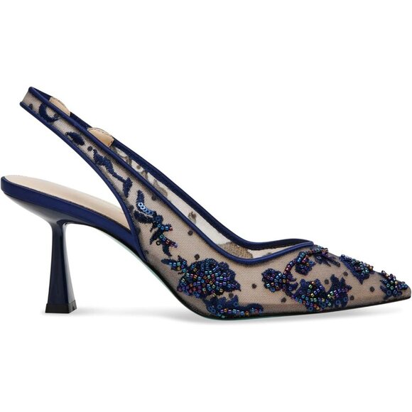 Betsey Johnson Womens Navy Textile Closed Pointed Toe Slingback Nikki Pump - Picture 8 of 8